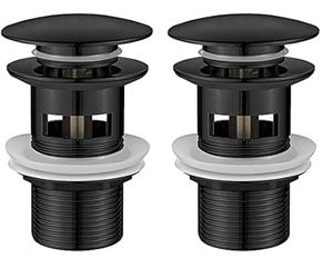 Ibergrif M20502B Bombe Vidage Salle de Bain, Bonde lavabo avec Trop Plein, Pop Up, Noir, M (Lot de 2)