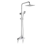 Ibergrif - M21807 Colonne de Douche Carré avec Mitigeur Thermostatique, Flexible, Tête, Douchette, Support, Chromé, Argent