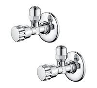 Ibergrif M22022-2, 2 Pièces Vanne d'Angle, Robinet Équerre Universelle Auto-Étanche, d'Arret de Régulation avec Poignée, Robinet de Équerre 1/2", Laiton, Chromé, Argent