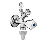Ibergrif M22023, Vanne d'Angle Combinée, Robinet Équerre Combiné Universelle Auto-Étanche, Vanne de Raccordement pour Lave-Vaisselle, Lave-Linge, Conduites d'Eau Chaude et Froide, Laiton, Argent
