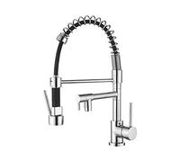 Ibergrif M22131 - Robinet de Cuisine avec Douchette Extractible, Mitigeur d'évier avec Deux Becs, Chromé, Argent