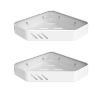 Ibergrif M34034W Mensola Doccia Senza Foratura, Mensola Bagno Angolare per Shampoo, Gel Doccia, Montaggio a Parete, 2 Pezzi, Bianco