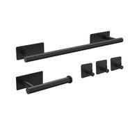 Ibergrif M34452B, Accessoires de Salle de Bain 5 Pièces, Porte-Serviettes, Porte-Papier Toilette, Crochet Mural, Acier Inoxydable, Noir