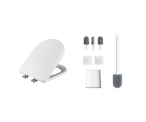 Ibergrif M41001, Abattant WC Forme D, Cuvette Toilette avec Frein de Chute, Lunette WC & M34151-2, Brosse WC Silicone - Brosse Toilette et Supports, Anti-goutte, Antibactérienne