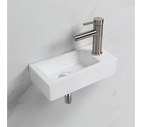 Ibergrif M41102-R, Lavabo Lave Main Blanc Rectangulaire en Céramique Suspendu pour Salle de Bains et WC