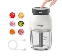Ibergrif M503 Hachoir électrique, Mini-Robots et Hachoirs 400ml, Chargeur USB, Portabilité Hachoir Oignon Electrique, Mini Coupe Legumes pour Oignon, Ail, Viande, Légumes, Fruits