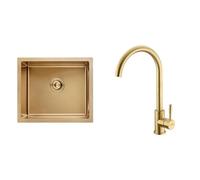 Ibergrif M85043G - Evier Inox 1 Bac 50 x 43 cm avec Filtre de Vidange et GRIFEMA G4008Y - Robinet Mitigeur Cuisine avec Rotation à 360 Degrés