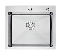 Ibergrif M85545, Evier Cuisine 1 Bac 55 x 45 cm, Evier Inox avec Filtre de Vidange, Evier à Poser avec Trous pour Robinets et Distributeurs de Savon, Argent