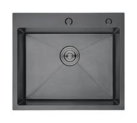 Ibergrif M85545B, Evier Cuisine 1 Bac 55 x 45 cm, Evier Inox avec Filtre de Vidange, Evier à Poser avec Trous pour Robinets et Distributeurs de Savon, Noir