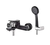 Ibergrif Mitigeur Baignoire avec Douchette (3 Modes) et Flexible de Douche (150cm) et Support - Robinet Baignoire Universel G1/2, Mitigeur Douche Mural, Facile à Installer, Laiton, Chromé, Noir