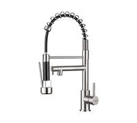 Ibergrif Mitigeur Robinet Cuisine avec Douchette 2 Jets 360° Pivotant, Double Bec Professionnel, 2 Modes Pulvérisation, Arc Élevé Acier Inox Économe en Eau, Design Moderne, M22144A