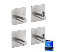 Ibergrif MK34251A, 4 Pièces Crochet Adhésif 3M, Crochet Adhésif Mural de Salle de Bains, Accroche Torchon Cuisine, Accroche Tableau sans Percer, Crochet Autocollant Adhesif Acier Inox, Gris