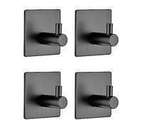 Ibergrif MK34251B, 4 Pièces Crochet Adhésif 3M, Crochet Adhésif Mural de Salle de Bains, Accroche Torchon Cuisine, Accroche Tableau sans Percer, Crochet Autocollant Adhesif Acier Inox, Noir