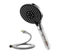 Ibergrif Pommeau de Douche Filtrant Haute Pression, 3 Modes, Anti-Calcaire, Filtration Multicouche, avec Tuyau 1,5 m, Débit Économique jusqu’à 30%, Douchette Salle de Bain, M20226-1