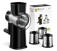 Ibergrif Râpeuse Fromage Manuelle Rotative - Mandoline à Légumes avec Ventouse, Coupe Légumes Multifonction 3 Lames Interchangeables (Trancher, Râper, Émincer), Sans BPA, Noir