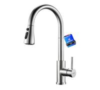 Ibergrif Robinet Cuisine, Mitigeur Cuisine, Pivotant à 360° à Arc Élevé Robinet Cuisine Douchette, 3 Modes de Pulvérisation, Acier Inoxydable (M22137)