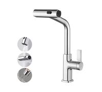 Ibergrif M22145 Robinet de cuisine amovible, mitigeur d'évier avec 3 modes de pulvérisation, rotation à 360°, chaud et froid, laiton, chrome