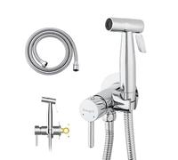 Ibergrif robinet WC et bidet argenté avec douchette | Mélangeur monocommande, support mural et tuyau en acier inoxydable 1,2 m