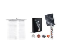 Ibergrif Tete de Douche Inox - Economie d'Eau, Pommeau Carré 30CM, Tete Pluie Universelle & Pommeau de Douche,YEAUPE PRO Pommeau Douche avec Filtre Economie Deau,Douchette Douche Salle de Bain