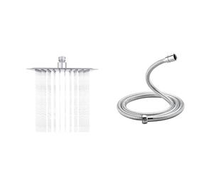 Ibergrif Tete de Douche Inox - Economie d'Eau, Pommeau de Douche Carré 20CM & M20109-17 Flexible de Douche Universel (G1/2 pouces, 1.7M), Tuyau de Douche Anti-Torsion