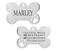 Iberiagifts - Plaque d'identification en forme d’os en Acier avec pattes Personnalisé gravée Pour animaux de compagnie moyens à grands. (1 Patte), Grand