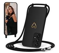 IBETEK Coque avec Cordon pour Samsung Galaxy A53 5G, Coque de Cellulaire Corde Silicone Étui en Motif Coeur avec Réglable Collier Téléphone Chaîne Lanyard Case Housse pour Samsung A53 5G, Noir