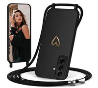 IBETEK Coque avec Cordon pour Samsung Galaxy A56 / A36, Coque de Cellulaire Corde Silicone Étui en Motif Coeur avec Réglable Collier Téléphone Chaîne Lanyard Case Housse pour Samsung A56 / A36, Noir