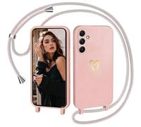 IBETEK Coque avec Cordon pour Samsung Galaxy A56 / A36, Coque de Cellulaire Corde Silicone Étui en Motif Coeur avec Réglable Collier Téléphone Chaîne Lanyard Case Housse pour Samsung Galaxy A56, Pink