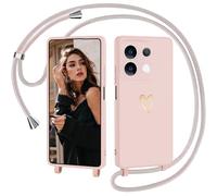 IBETEK Coque avec Cordon pour Xiaomi 14T Pro, Coque de Cellulaire Corde Silicone Étui en Motif Coeur avec Réglable Collier Téléphone Chaîne Lanyard Case Housse pour Xiaomi 14T Pro, Pink