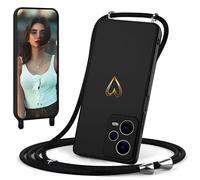 IBETEK Coque avec Cordon pour Xiaomi Redmi Note 12 Pro+ Plus 5G, Coque de Cellulaire Corde Silicone Étui en Motif Coeur avec Réglable Collier Téléphone Chaîne Lanyard Case Housse, Noir