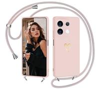 IBETEK Coque avec Cordon pour Xiaomi Redmi Note 13 Pro 5G, Coque de Cellulaire Corde Silicone Étui en Motif Coeur avec Réglable Collier Téléphone Chaîne Lanyard Case Housse pour Redmi 13 Pro, Pink