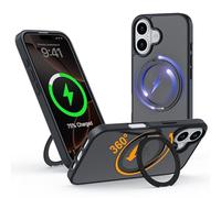 IBETEK Coque pour iPhone 16 avec Support Magnétique, Étui Compatible pour MagSafe avec Anneau Rotatif à 360°, Housse Fine à Dos Mat, Protection Robuste et Stable pour Vidéo et Bureau, Noir