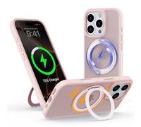 IBETEK Coque pour iPhone 16 Pro avec Support Magnétique, Étui Compatible pour MagSafe avec Anneau Rotatif à 360°, Housse Fine à Dos Mat, Protection Robuste et Stable pour Vidéo et Bureau, Rose