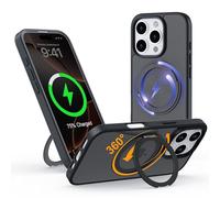 IBETEK Coque pour iPhone 16 Pro avec Support Magnétique, Étui Compatible pour MagSafe avec Anneau Rotatif à 360°, Housse Fine à Dos Mat, Protection Robuste et Stable pour Vidéo et Bureau, Noir