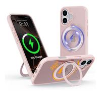 IBETEK Coque pour iPhone 17 avec Support Magnétique, Étui Compatible pour MagSafe avec Anneau Rotatif à 360°, Housse Fine à Dos Mat, Protection Robuste et Stable pour Vidéo et Bureau, Rose