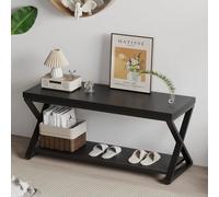 IBF Banc d'Entrée Chaussures en Bois et Métal avec Rangement et Sièges Intérieur pour Hall d'Entrée Couloir Salon Salle à Manger 100cm Noir
