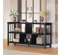 IBF Bibliothèque 5 Cubes 120cm métal Rustique Rangement Basse Chêne Noir | Étagère Cubique Cadre Métal Renforcé Panneau Anti Rayure Pieds Ajustables Autoportant sans Perçage Rangement Manga Plantes
