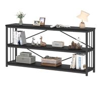 IBF Bibliothèque Horizontale Basse Noire de 160 cm, Longue étagère Moderne en Bois et métal à 3 Niveaux, bibliothèque Rustique Vintage Grande Ouverte, Robuste, Simple et Large pour Maison, Salon,