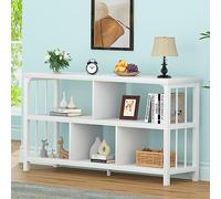 IBF Bibliothèque Horizontale Industrielle, étagère Basse Ouverte pour Bureau et Salon, Organiseur de Rangement Moderne Court et Large à 5 Cubes pour Livres, Chambre à Coucher, chêne Blanc, 119,3 cm