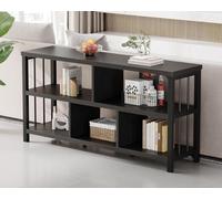 IBF Bibliothèque noire industrielle ouverte horizontale de 140 cm, étagère de rangement basse et large à 5 cubes pour chambre à coucher, bibliothèque cubby en bois et métal pour salon, chêne noir, 140