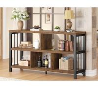 IBF Farmhouse Étagère à Livres Ouverte à 3 Niveaux, Organiseur de Rangement à 5 Cubes en Bois et métal, bibliothèque Horizontale Basse Moderne pour Chambre à Coucher, Salon, bibliothèque de Bureau