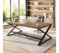 IBF Grand bureau d'ordinateur en bois de 177,8 cm de long - Bureau d'écriture simple et large en métal pour deux personnes - Table de travail simple et large en métal - Table de jeu pour ordinateur -