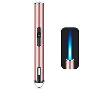 ibforcty Briquet torche rechargeable au butane avec fenêtre visible, briquet à bougie coupe-vent pour barbecue, camping, cuisinière, plaque de cuisson, cadeaux pour homme (gaz non inclus) (rose)