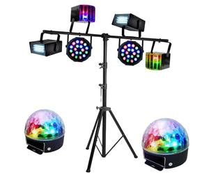 IBI - Ensemble de 8 jeux de lumière compacts et puissants + 1 portique acier robuste - idéal soirée dansante PA DJ SONO MIX LED