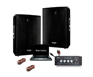IBI - Pack Sono 600 avec 2 Enceintes Sono 300w + Mini ampli USB Bluetooth idéal Petite soirée en Famille, Anniversaire Fiesta