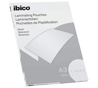 Ibico Basics Pochettes de Plastification A3, Epaisseur Light, Haute Protection et Durabilité des Documents, Paquet de 100, Finition Brillante, Transparent, 627311