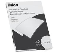 Ibico Basics Pochettes de Plastification A3, Epaisseur Standard, Haute Protection et Durabilité des Documents, Paquet de 100, Finition Brillante, Transparent, 627313