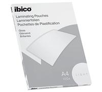 Ibico Basics Pochettes de Plastification A4, Epaisseur Light, Haute Protection et Durabilité des Documents, Paquet de 100, Finition Brillante, Transparent, 627308