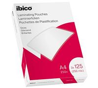 Ibico Pochettes de Plastification A4, 250 microns (2x125), Haute Protection et Durabilité des Documents, Paquet de 250, Finition Brillante, Transparent, 628605