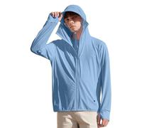 IBIH Sweat à capuche UPF50+ à manches longues avec trou pour le pouce pour homme Séchage rapide Élastique Fermeture Éclair intégrale, B05 Bleu ciel, Medium